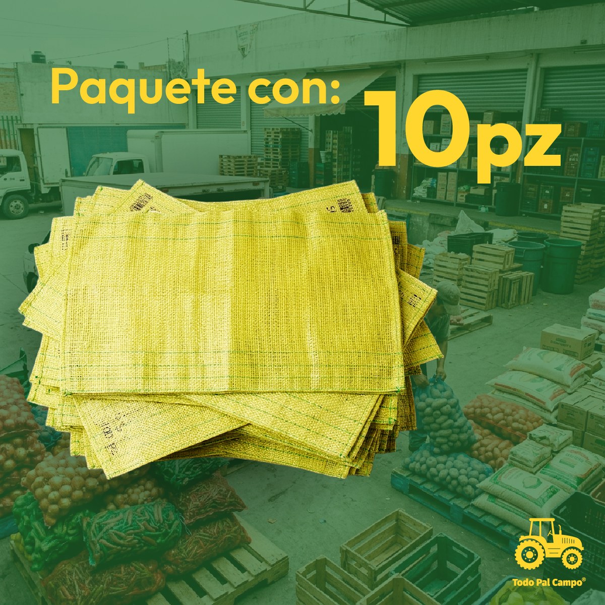 10 Pzs Arpilla Amarilla Polipropileno 55x102 Para Verduras