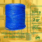 1pz Rafia Fibrilada Cal. 2 Gr Bobina De 500g Color Azul