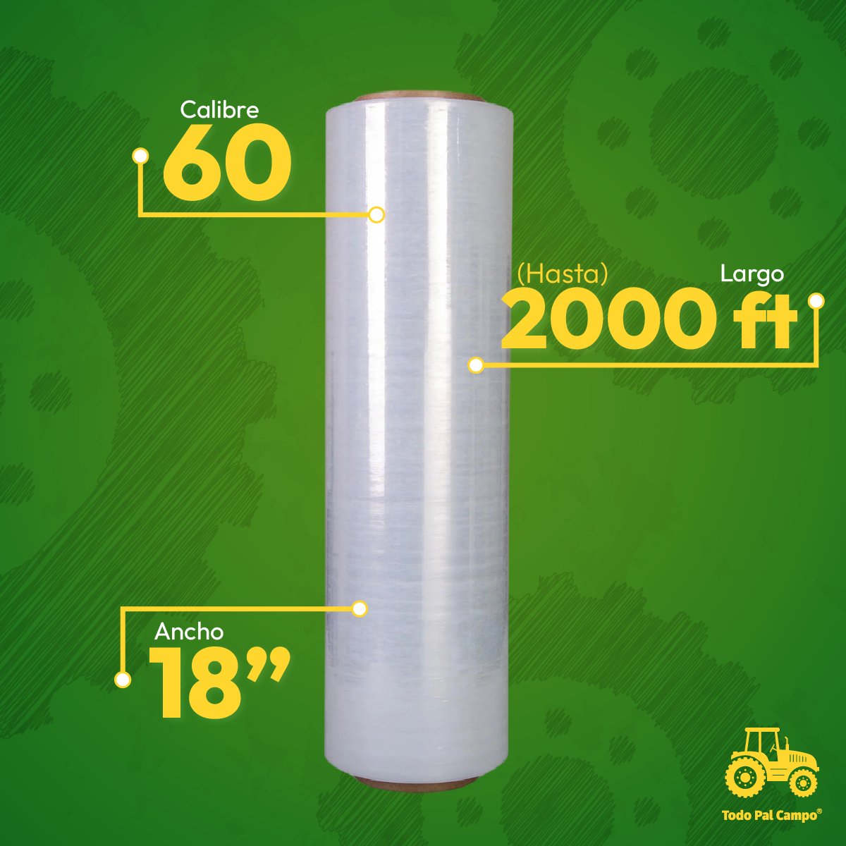 Stretch Film 18", Calibre 60, Hasta 2000 Ft - 4 Unidades