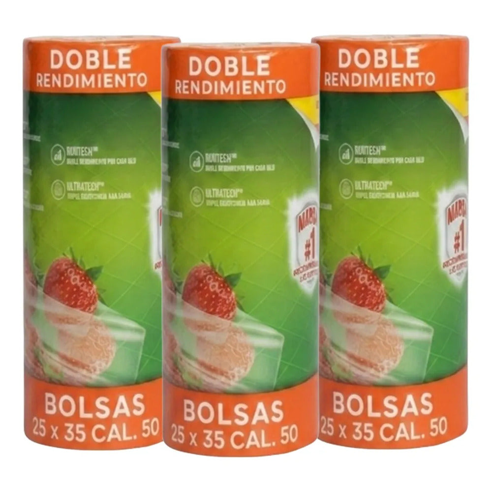 3 Rollos Bolsa Plástica 25x35 Transparente C 500pzas Cal 50