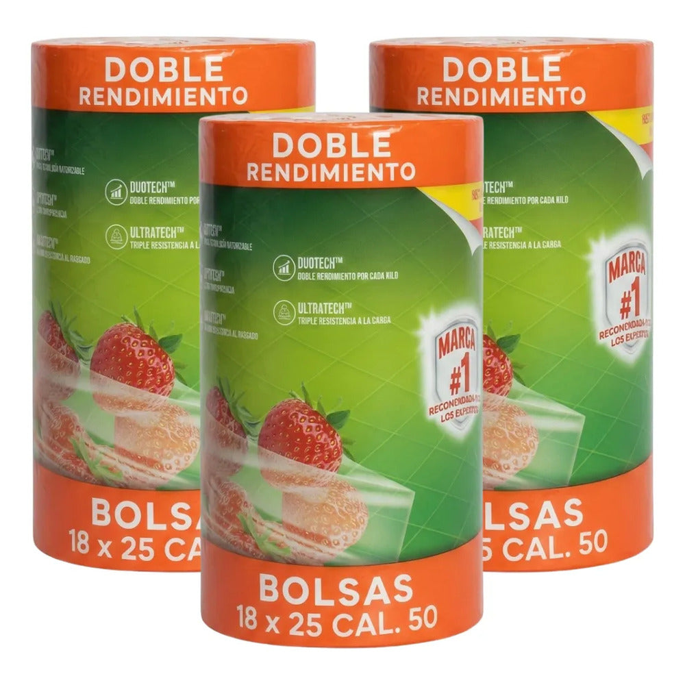 3 Pack Rollo Bolsa Baja Densidad 18x25 Cm | 2191 Pzs |1.5 Kg