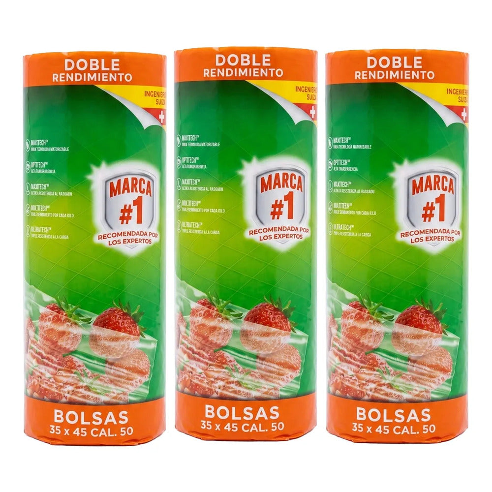 Paquete 3 Rollos Bolsa Plástico 35x45 Precortada Cal 50