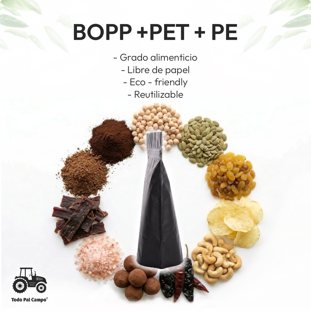 50 Pzas Bolsa Stand Up Pouch Negra Mate 150g Trilaminada