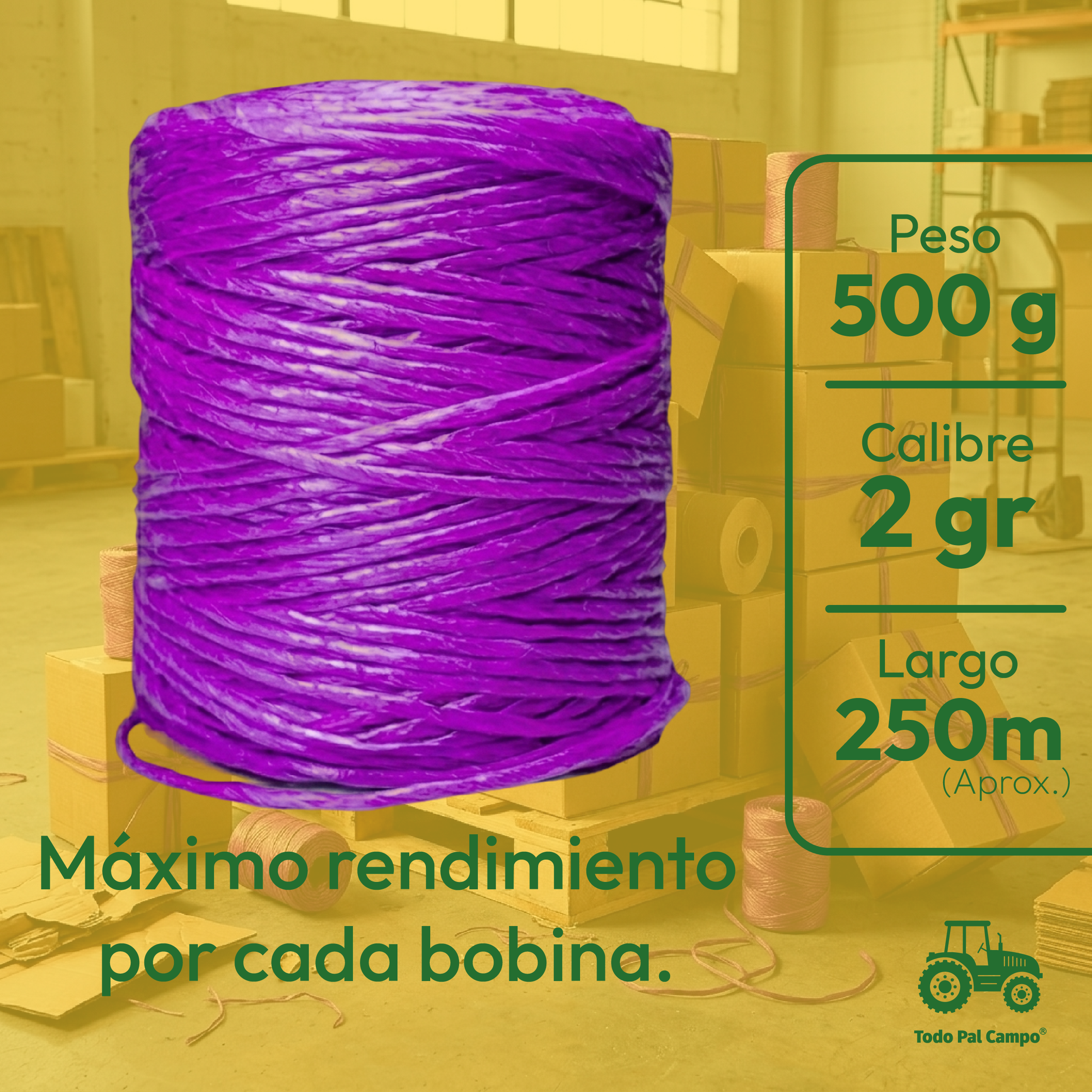 Hilo Rafia Fibrilada Morada Bobina De 500 G Calibre 2 Gr