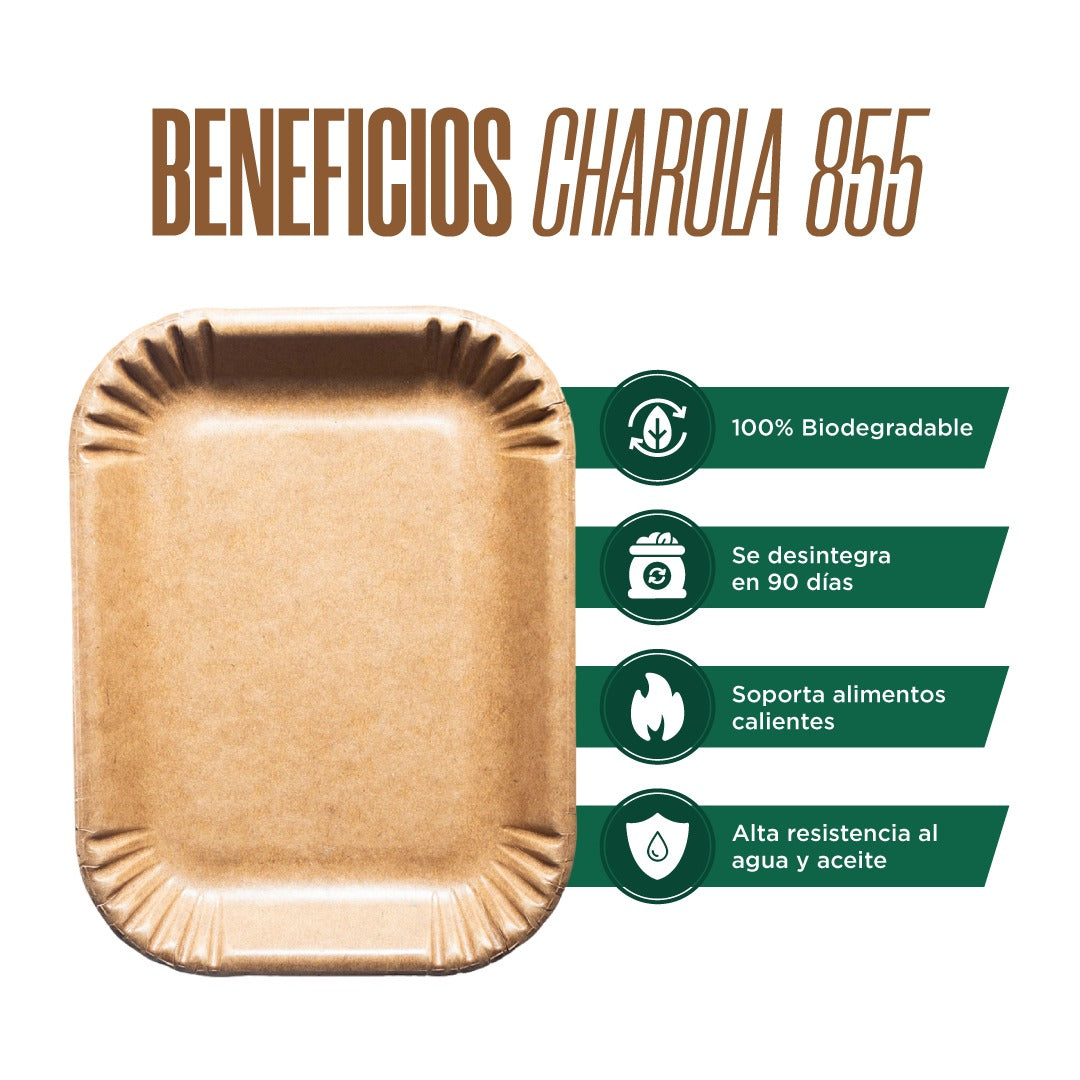 Charola 855 Desechable Cartón Ecológico 51 Pzas Compostable